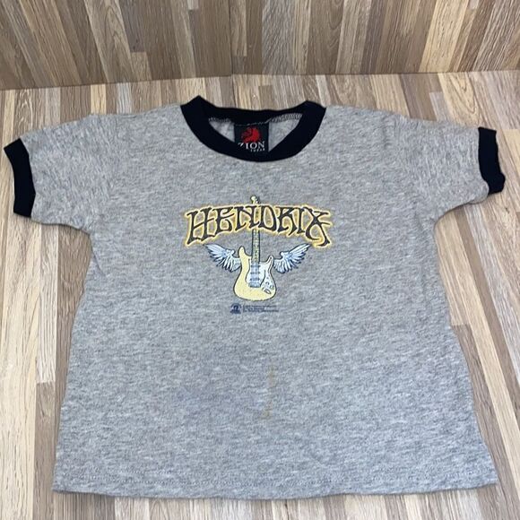 Zion rootswear Jimi Hendrix Shirt Ringer Band Tee Gray Black Trim Guitar Wing - Picture 6 of 6